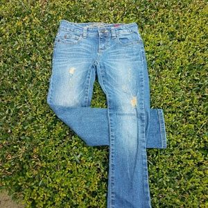 Girl's slim jeans distressed with gold trim